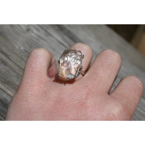 Edwardian Raw Diamond Engagement Ring Quartz Ring Sterling Silver - Picture 2 of 8